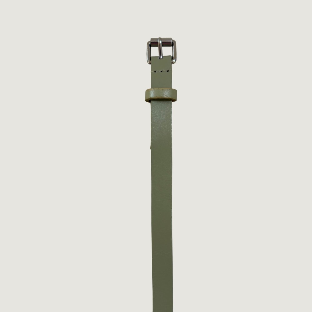 Gap Womens Olive Green Cow Leather Skinny Belt Silver Buckle Size Small